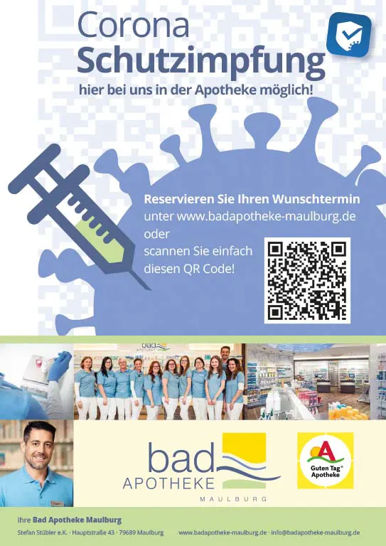 Info-Plakat für Coronaschutzimpfung in Bad-Apotheke Maulburg